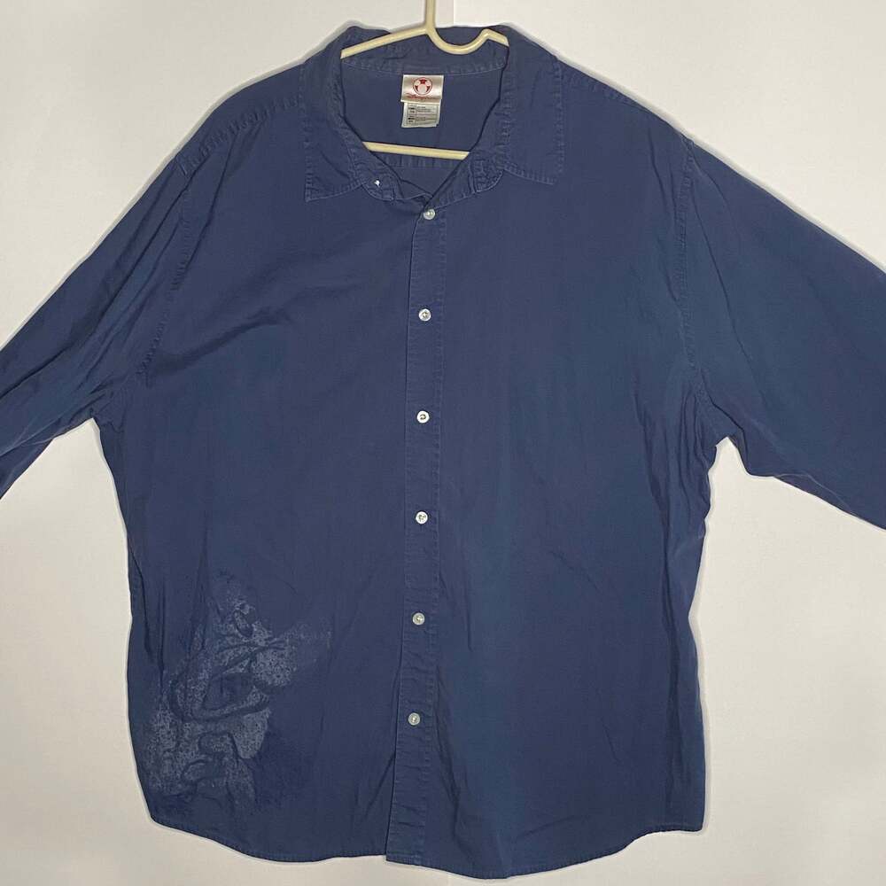 Disney Men Size Large Blue Grumpy Studio Long Sleeve Button Up Shirt N2